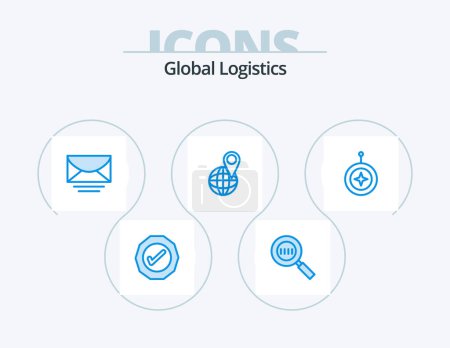 Illustration for Global Logistics Blue Icon Pack 5 Icon Design. star. world. mail. map. global - Royalty Free Image