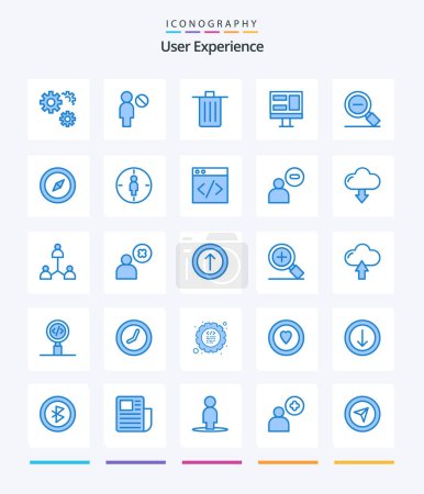 Téléchargez les illustrations : Creative User Experience 25 Blue icon pack  Such As magnify. window. basket. monitor. trash - en licence libre de droit