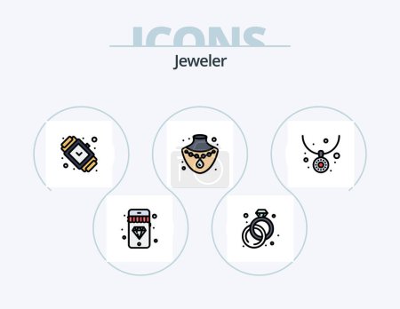 Illustration for Jewellery Line Filled Icon Pack 5 Icon Design. jewelry. wedding. luxury. ring. diamond - Royalty Free Image
