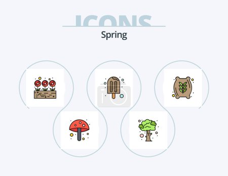 Ilustración de Spring Line Lleno Icon Pack 5 Icon Design. tiempo. nube. Pascua. jabón. burbujas - Imagen libre de derechos