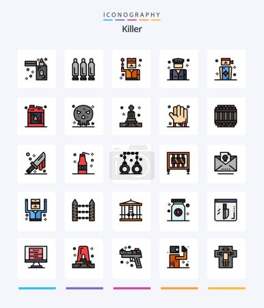 Téléchargez les illustrations : Pack d'icônes créatif Killer 25 Line tel que l'objectif. sécurité. crime. police. affaires - en licence libre de droit