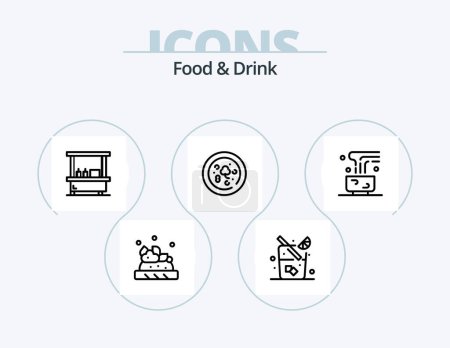 Téléchargez les illustrations : Ligne de nourriture et de boisson Icône Pack 5 Icône Design. . boire. Magasin. crème. - en licence libre de droit