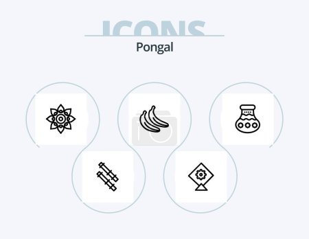 Téléchargez les illustrations : Pongal Line Icon Pack 5 Icon Design. . Patate. Taureau. café. tasse - en licence libre de droit