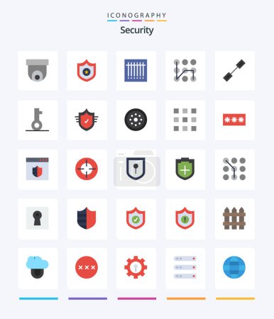 Téléchargez les illustrations : Creative Security 25 Flat icon pack  Such As linked. connection. code. chain. secure - en licence libre de droit