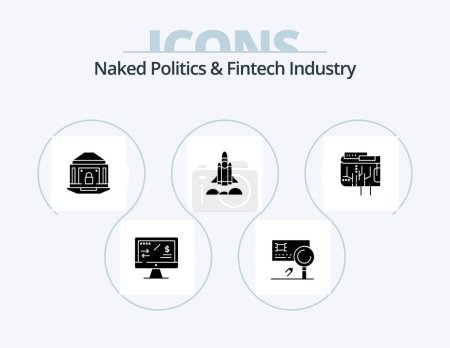 Illustration for Naked Politics And Fintech Industry Glyph Icon Pack 5 Icon Design. startup. bussiness. fraud. unicorn startup. lock - Royalty Free Image