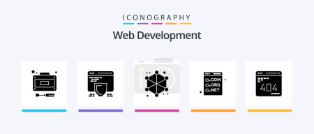 Ilustración de Desarrollo Web Glyph 5 Icon Pack Incluyendo desarrollar. desarrollo. analítica. com. navegador. Diseño de iconos creativos - Imagen libre de derechos