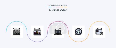 Ilustración de Línea de audio y vídeo llenas Flat 5 Icon Pack Incluyendo recorte. obturador. Sonido. lente. música - Imagen libre de derechos