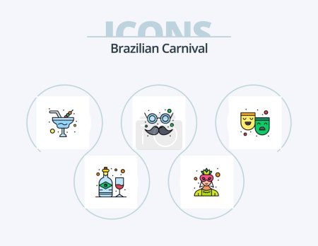 Illustration for Brazilian Carnival Line Filled Icon Pack 5 Icon Design. surf. beach. fancy glasses. play. umbrella - Royalty Free Image