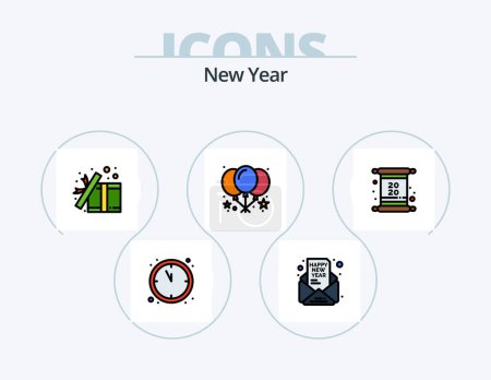 Ilustración de New Year Line Filled Icon Pack 5 Icon Design. . light. conversation. fire. spray - Imagen libre de derechos