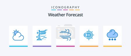 Téléchargez les illustrations : Pack de 5 icônes bleu météo inclus. Soleil. le temps. prévision. Icônes créatives Design - en licence libre de droit