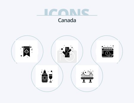 Téléchargez les illustrations : Canada Glyph Icon Pack 5 Icon Design. Juillet. du bois. carte. arbre. neigeux - en licence libre de droit