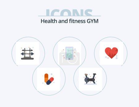 Illustration for Gym Flat Icon Pack 5 Icon Design. beat. love. gym. beat. phone - Royalty Free Image
