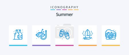 Ilustración de Summer Blue 5 Icon Pack Including old. sea. flip flops. sailboat. nautical. Creative Icons Design - Imagen libre de derechos