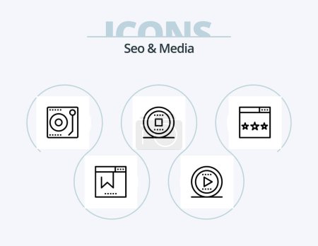 Téléchargez les illustrations : Seo and Media Line Icon Pack 5 Icon Design. element. optimization. media. media. engine - en licence libre de droit