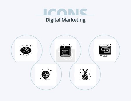 Téléchargez les illustrations : Marketing numérique Glyph Icon Pack 5 Icône Design. marketing. numérique. vue. web. internet - en licence libre de droit