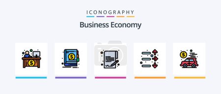 Téléchargez les illustrations : Economy Line Filled 5 Icon Pack Including outcome. economy. time. business. gem. Creative Icons Design - en licence libre de droit
