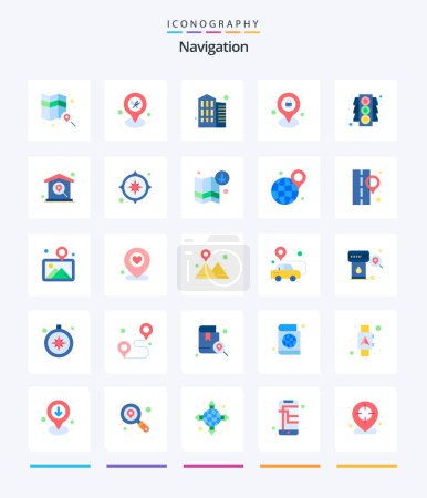 Ilustración de Creative Navigation 25 Paquete de iconos planos Tales como encontrar. señal. negocios. Luces. bloqueo - Imagen libre de derechos