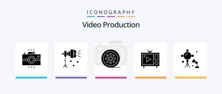 Illustration for Video Production Glyph 5 Icon Pack Including tv. antenna tv. spotlight. vintage reel. movie reel. Creative Icons Design - Royalty Free Image