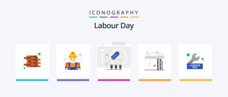 Illustration for Labour Day Flat 5 Icon Pack Including repair. construction. screw. day. construction. Creative Icons Design - Royalty Free Image