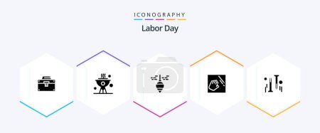 Illustration for Labor Day 25 Glyph icon pack including cleaning . tool. cook . plumb bob . plumb - Royalty Free Image