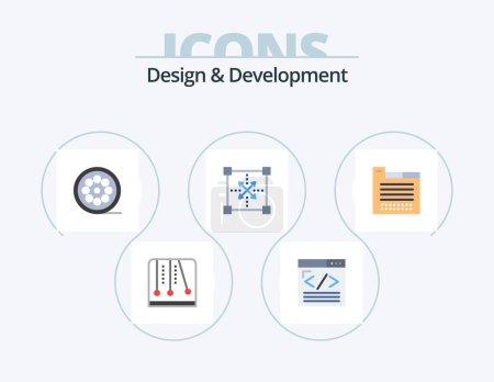 Téléchargez les illustrations : Conception et développement Flat Icon Pack 5 Icon Design. forme. développement. développement web. design. web - en licence libre de droit