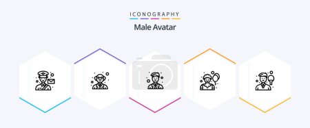 Illustration for Male Avatar 25 Line icon pack including man. avatar. coordinator. joker. circus - Royalty Free Image