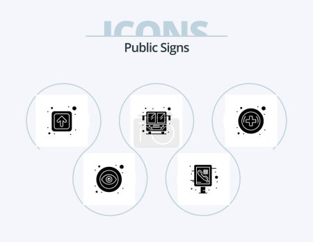 Téléchargez les illustrations : Public Signs Glyph Icon Pack 5 Icon Design. medical. arrow. public transport. bus - en licence libre de droit