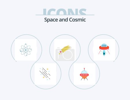 Téléchargez les illustrations : Space Flat Icon Pack 5 Icône Design. astronomie. la science. fusée. chimie. nucléaire - en licence libre de droit