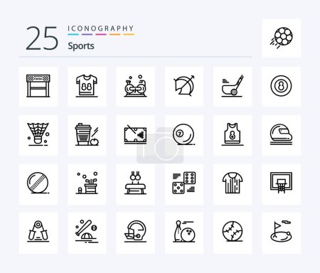 Téléchargez les illustrations : Sports 25 Line icon pack including target. archery. soccer. cardio. fitness - en licence libre de droit