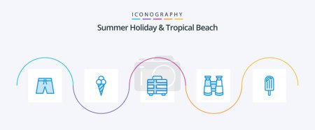 Ilustración de Beach Blue 5 Icon Pack Incluyendo hielo. crema. vacaciones. playa. búsqueda - Imagen libre de derechos
