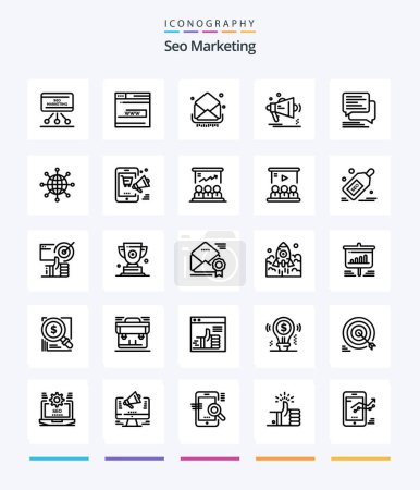 Illustration for Creative Seo Marketing 25 OutLine icon pack  Such As megaphone. advertising. website. messages. email - Royalty Free Image