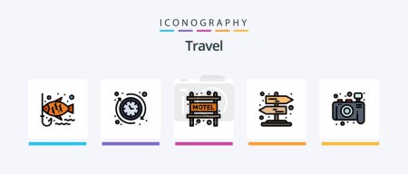Ilustración de Travel Line Filled 5 Icon Pack Incluyendo mapa. distancia. distancia. Turista. bolsas. Diseño de iconos creativos - Imagen libre de derechos