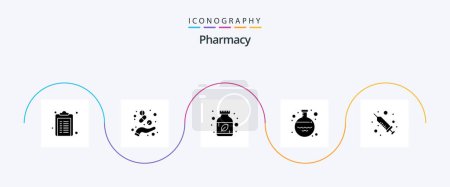 Illustration for Pharmacy Glyph 5 Icon Pack Including injection. pharmacy. medicine. glass. herbal medicine - Royalty Free Image