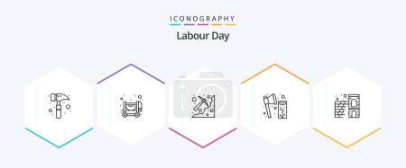 Illustration for Labour Day 25 Line icon pack including brick. wood. mining. tool. construction - Royalty Free Image