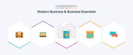 Illustration for Modern Business And Business Essentials 25 Flat icon pack including notebook. favorite. desktop. education. bookmark - Royalty Free Image