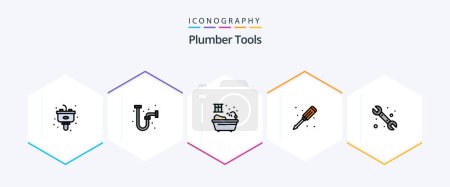 Illustration for Plumber 25 FilledLine icon pack including plumbing. mechanical. bathroom. screwdriver. plumber - Royalty Free Image