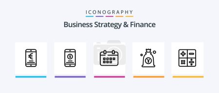Téléchargez les illustrations : Business Strategy And Finance Line 5 Icon Pack Y compris l'argent mobile. Sac. euro. l'argent. Japonaise. Icônes créatives Design - en licence libre de droit