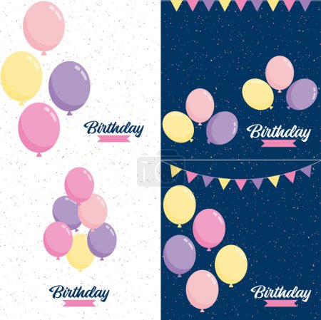 Illustration for Happy Birthday text with a shiny. metallic finish and abstract background - Royalty Free Image