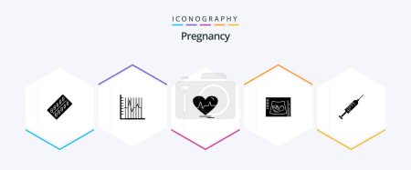 Téléchargez les illustrations : Grossesse 25 Glyphe icône pack y compris l'échographie. maternité. patiente. battre. battements de cœur - en licence libre de droit