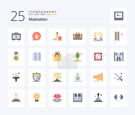 Ilustración de Motivación 25 Pack icono de color plano incluyendo motivar. construido. posición. motivación. bolsa de oficina - Imagen libre de derechos