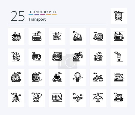 Ilustración de Transporte 25 Paquete de iconos de línea incluyendo autobús público. transporte. coche. Tren. furgoneta - Imagen libre de derechos