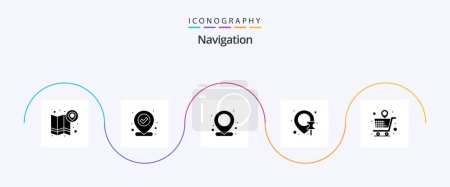Illustration for Navigation Glyph 5 Icon Pack Including store. pin. mark. map. navigation - Royalty Free Image