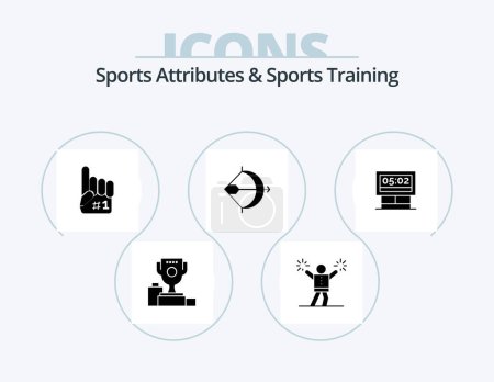 Illustration for Sports Atributes And Sports Training Glyph Icon Pack 5 Icon Design. shoot. arrow. fan. archery. sport - Royalty Free Image