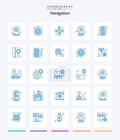 Ilustración de Creative Navigation 25 Paquete de iconos azules, como el tráfico. Luces. globo. pin. ubicación - Imagen libre de derechos