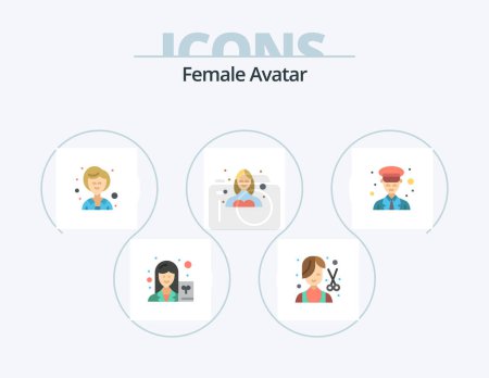 Téléchargez les illustrations : Female Avatar Flat Icon Pack 5 Icon Design. female. profile. grooming. female. avatar - en licence libre de droit