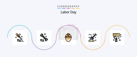 Illustration for Labor Day Line Filled Flat 5 Icon Pack Including brush. plants. day. labour. spade - Royalty Free Image