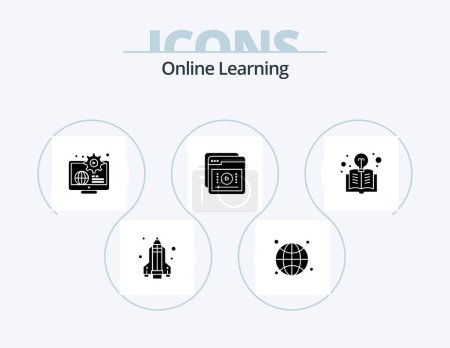 Ilustración de Online Learning Glyph Icon Pack 5 Icon Design (en inglés). Libro. aprendiendo. negocios. educación. tutoriales - Imagen libre de derechos