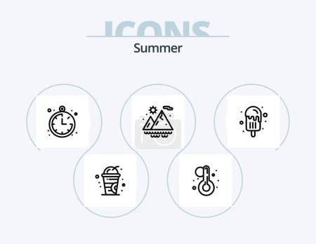 Ilustración de Summer Line Icon Pack 5 Icon Design. .. cama. Verano. playa. verano - Imagen libre de derechos