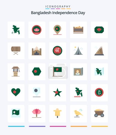 Téléchargez les illustrations : Creative Bangladesh Independence Day 25 Pack d'icônes plates comme le tambour. Monogramme du bangladesh. carte. étiquette bangladesh. boîte - en licence libre de droit