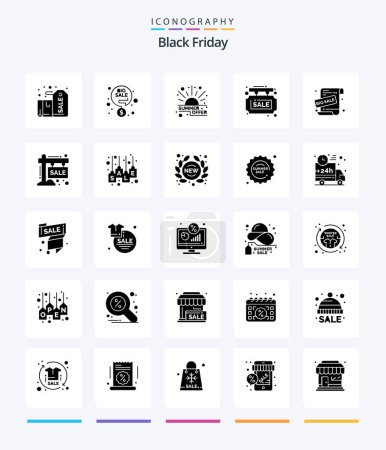 Illustration for Creative Black Friday 25 Glyph Solid Black icon pack  Such As shop. sale. percentage. info board. sale - Royalty Free Image